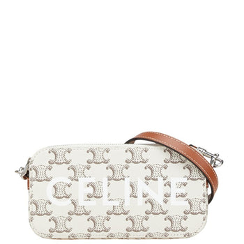 Celine Triomphe Horizontal Pouch Shoulder Bag White Brown Pvc Leather