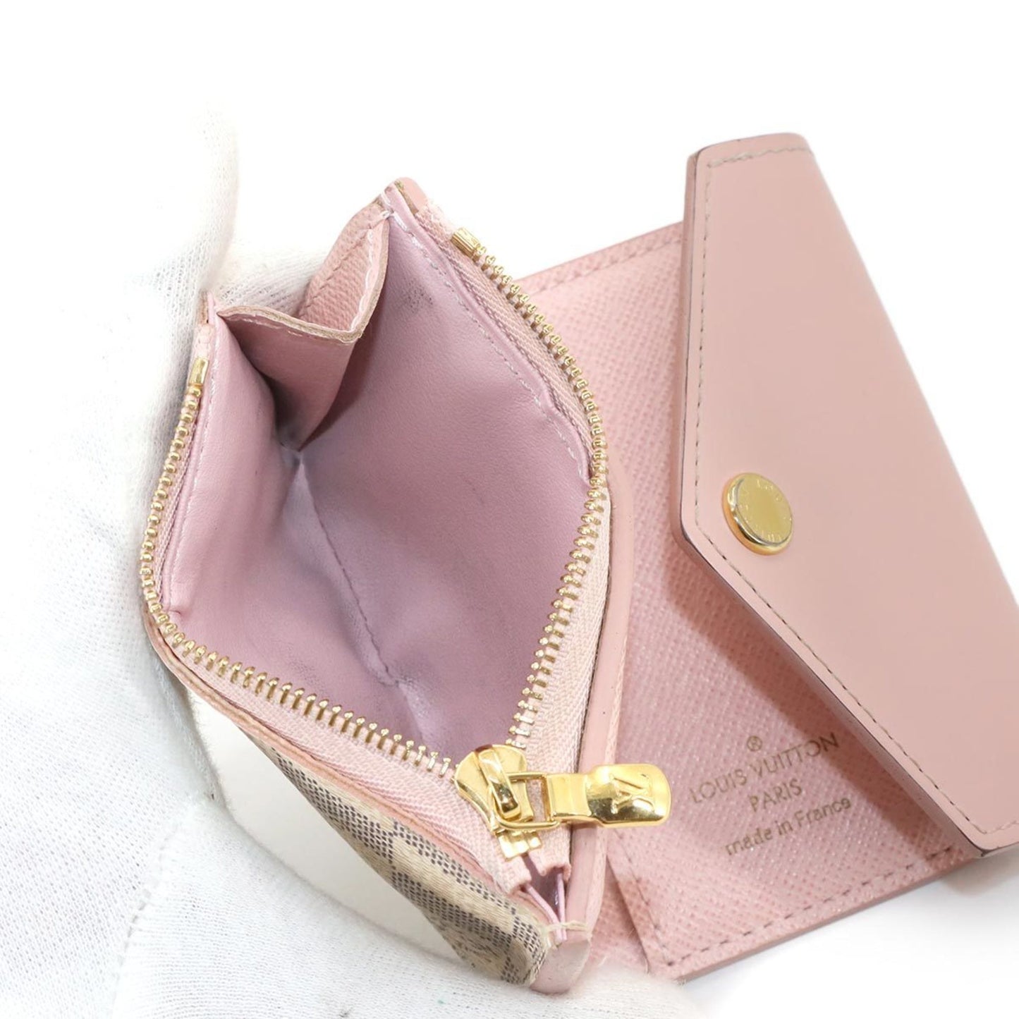 Louis Vuitton Damier Azur Portefeuille Zoe Tri-Fold Wallet In Rose Ballerine