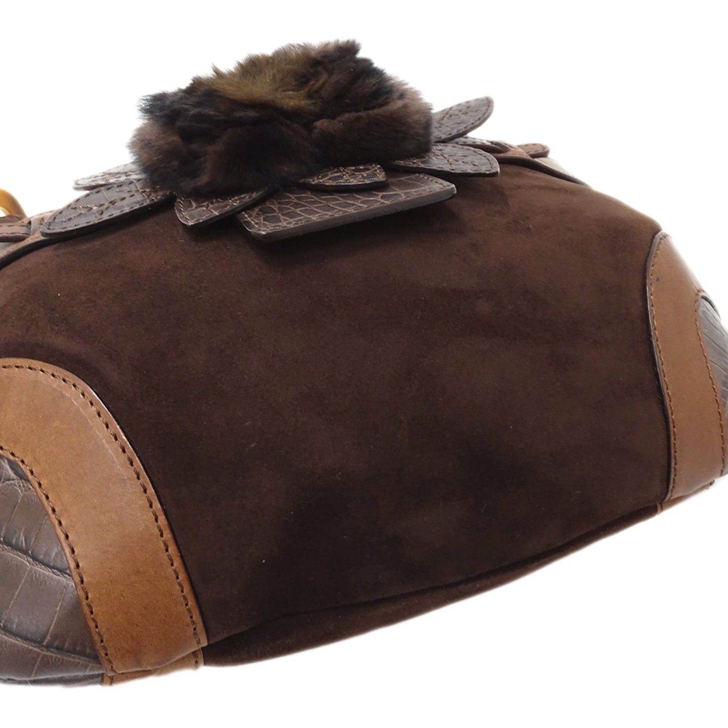 Valentino Garavani Women'S Suede And Fur Shoulder Bag With Brown Plastic Chain