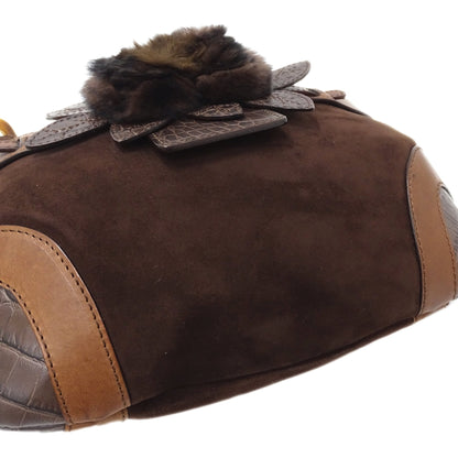 Valentino Garavani Women'S Suede And Fur Shoulder Bag With Brown Plastic Chain