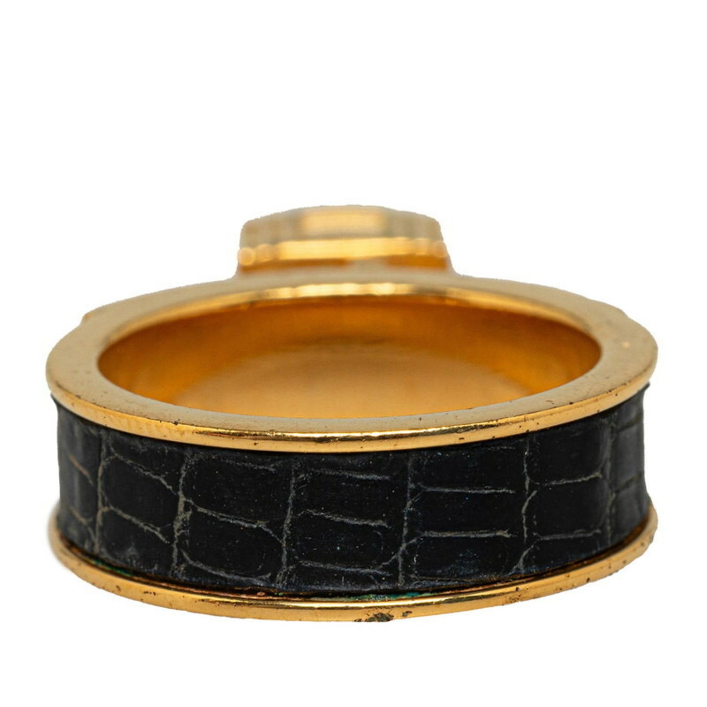 Hermes Kelly Scarf Ring Gold Black Plated