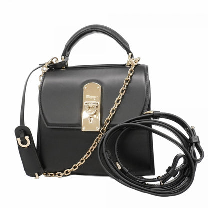 Salvatore Ferragamo Boxy Leather Handbag In Black And Champagne