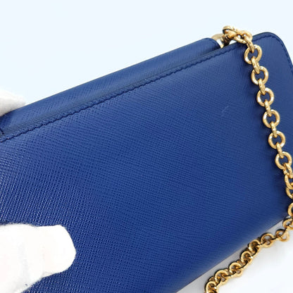 Prada Chain Wallet 1Zh048 Blue Saffiano Leather Long Shoulder
