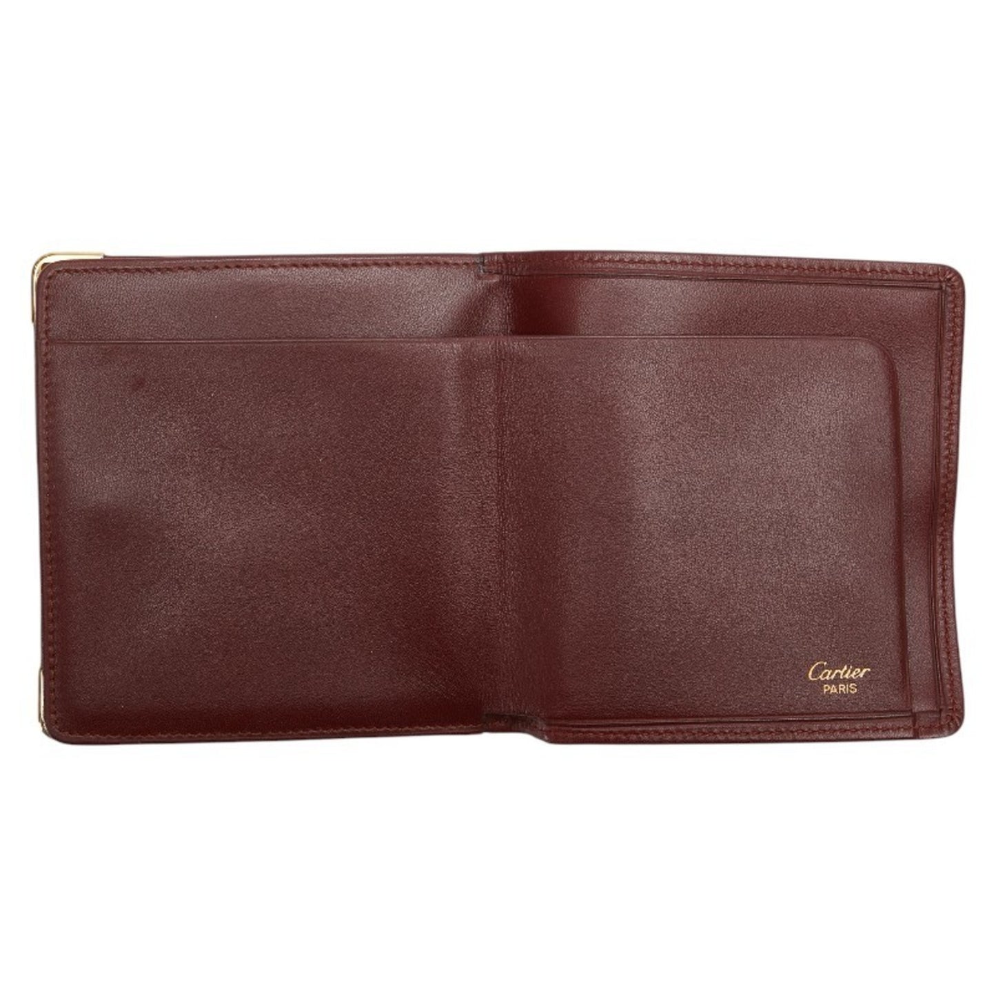 Cartier Must Line Bifold Wallet Wine Red Bordeaux Leather