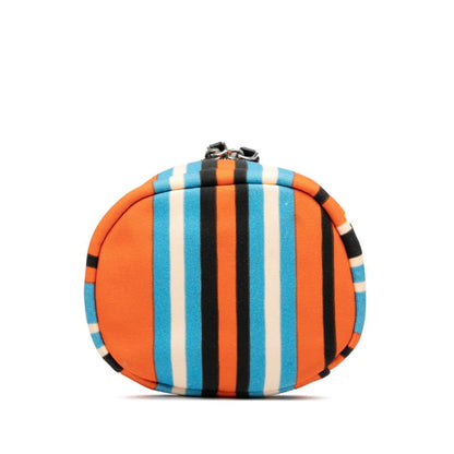 Prada Triangle Logo Plate Striped Shoulder Bag 2Vh147 Orange Black Multicolor Canvas Leather
