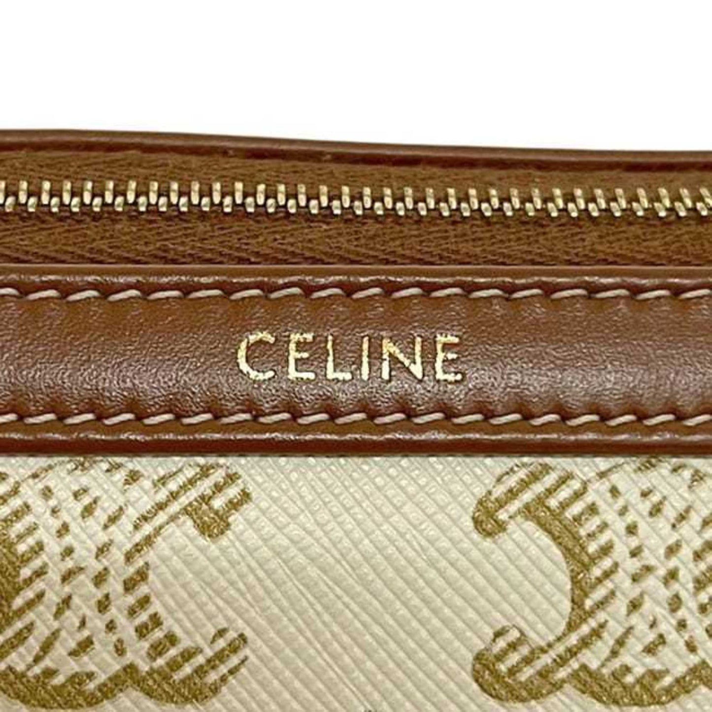 Celine Mini Pouch F-24383 White/Brown Triomphe Print 4M1622Czj Pvc Leather W-Ie-3274