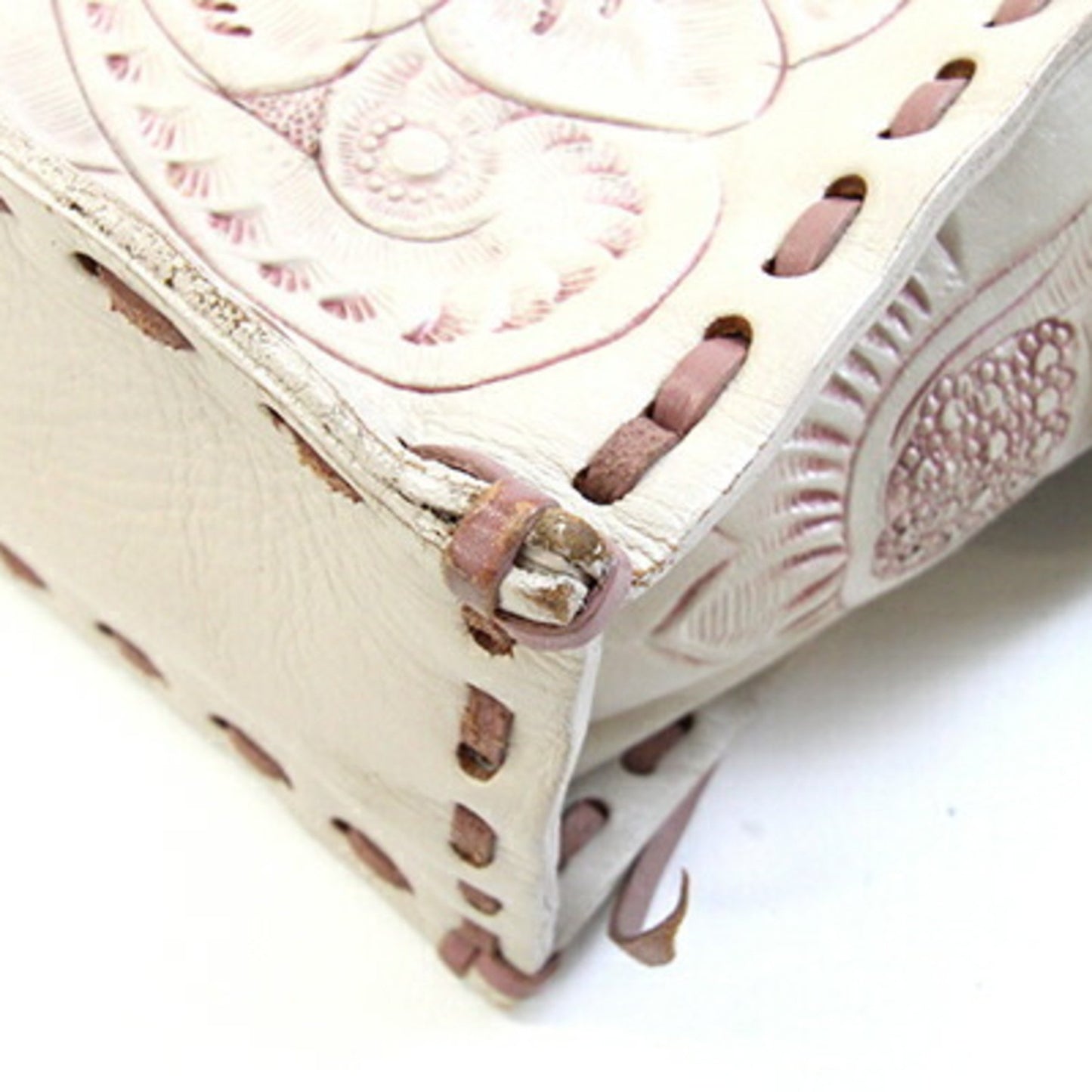 Grace Continental Handbag Carving Tribes Maestra Ivory Pink Beige Leather All Flower