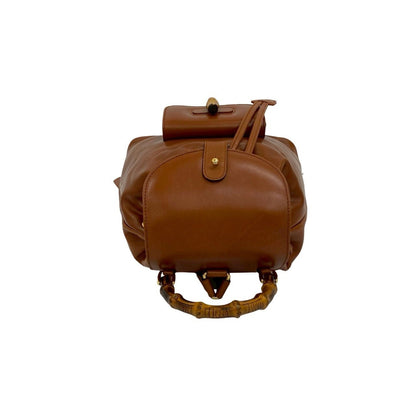 Gucci Old Gucci Bamboo Turnlock Leather Mini Rucksack/Daypack Brown 434-3