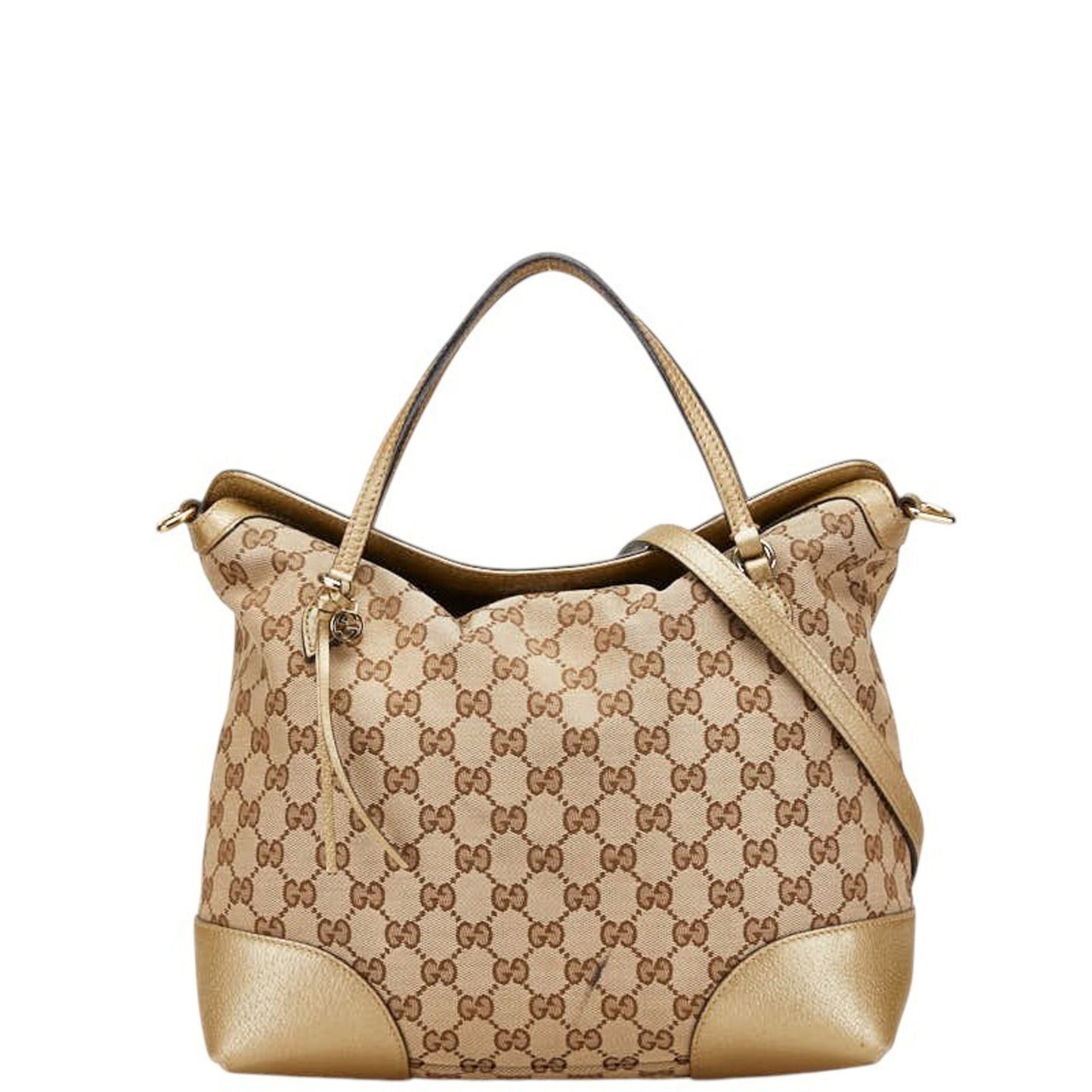 Gucci Gg Canvas Brie Handbag/Shoulder Bag 2Way 353120 Beige Gold Leather