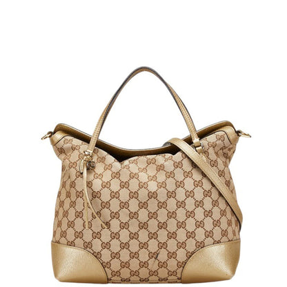 Gucci Gg Canvas Brie Handbag/Shoulder Bag 2Way 353120 Beige Gold Leather