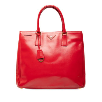 Prada Triangle Logo Plate Handbag Red Leather