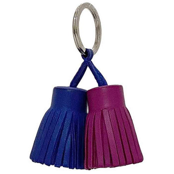 Herms Carmen Keychain Ec-23640 In Blue And Pink Leather. Hermes Tassel Keyring With Double Tassel