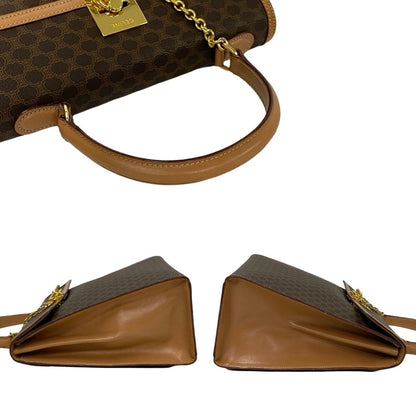 Celine Macadam Blason Triomphe Print Logo Ring Hardware Leather Handbag Mini Tote Bag Brown 328-8