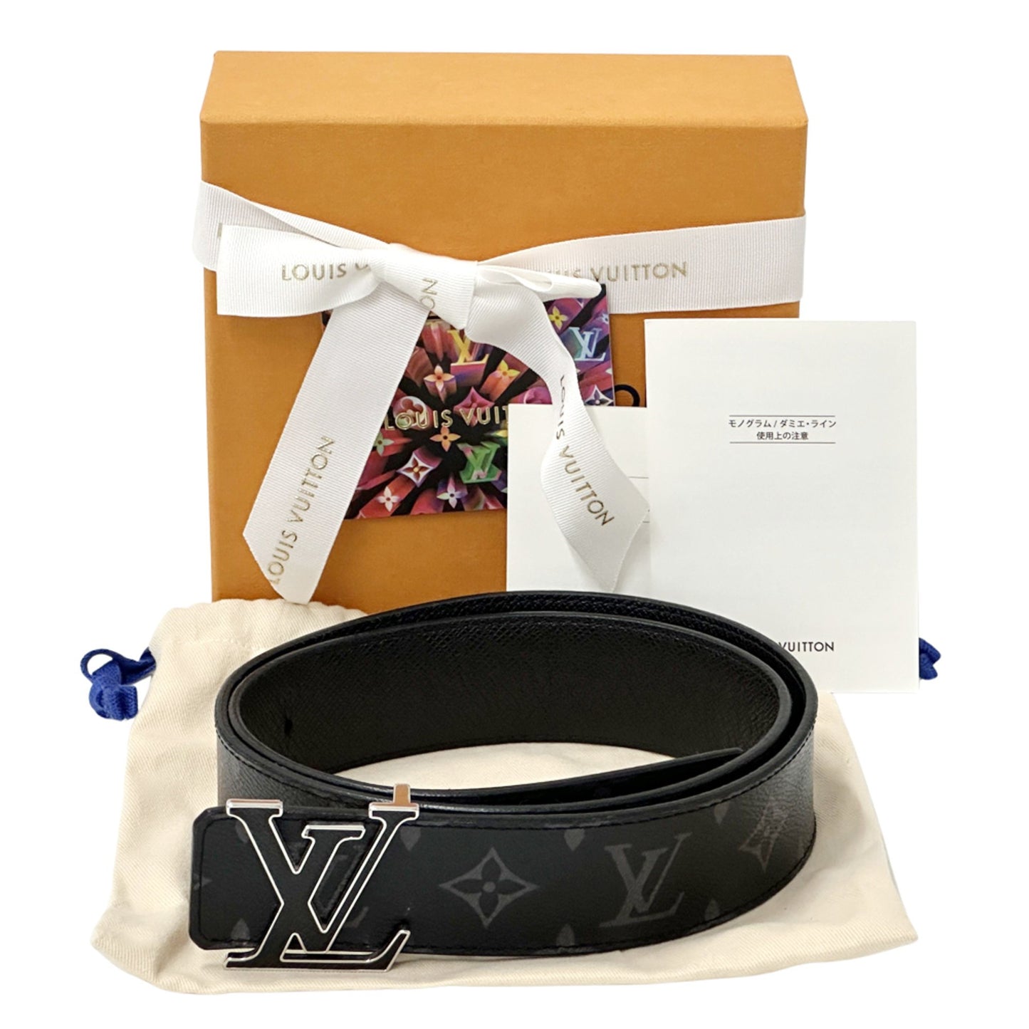 Louis Vuitton Monogram Eclipse Men'S Belt With Lv Initials