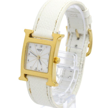 Hermes H Watch Gold Plated Leather Quartz