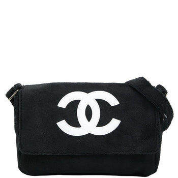 Chanel Coco Mark Novelty Crossbody Shoulder Bag In Black And White With Pile