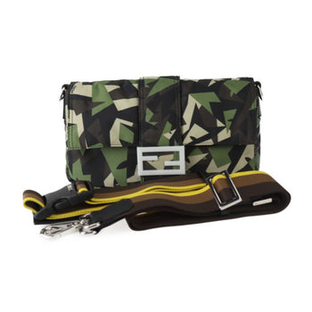 Fendi Mamma Bucket Camouflage Shoulder Bag 7V72 Nylon Leather Green Beige Black Waist Clutch 3Way