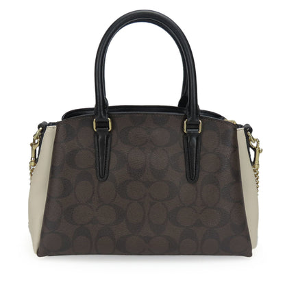 Coach Shoulder Bag F50054 Signature Leather Dark Brown Black Ivory Handbag