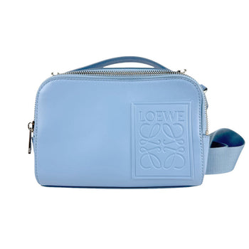 Loewe Shoulder Bag Crossbody Camera Mini Leather Blue Silver