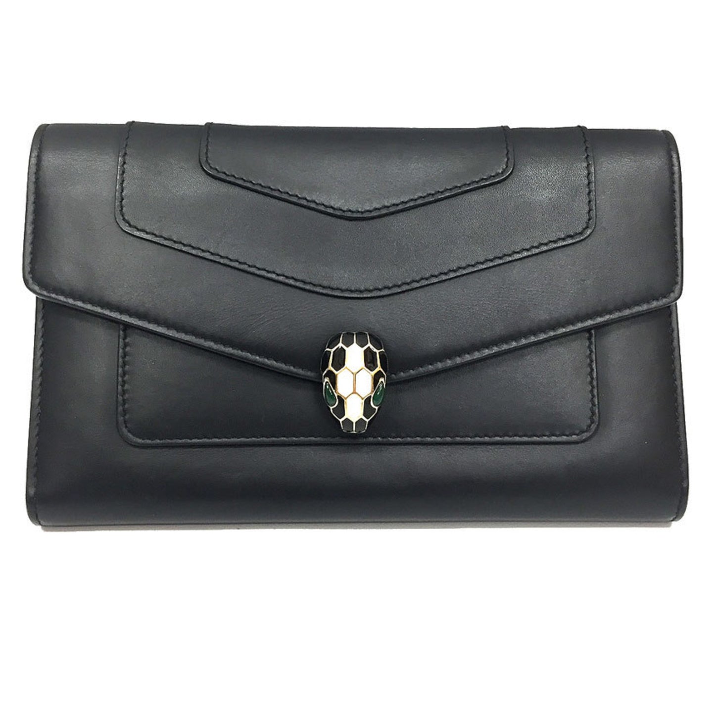 Bvlgari Serpenti Forever Large Wallet 294391 Leather Black Snake