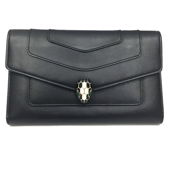 Bvlgari Serpenti Forever Large Wallet 294391 Leather Black Snake