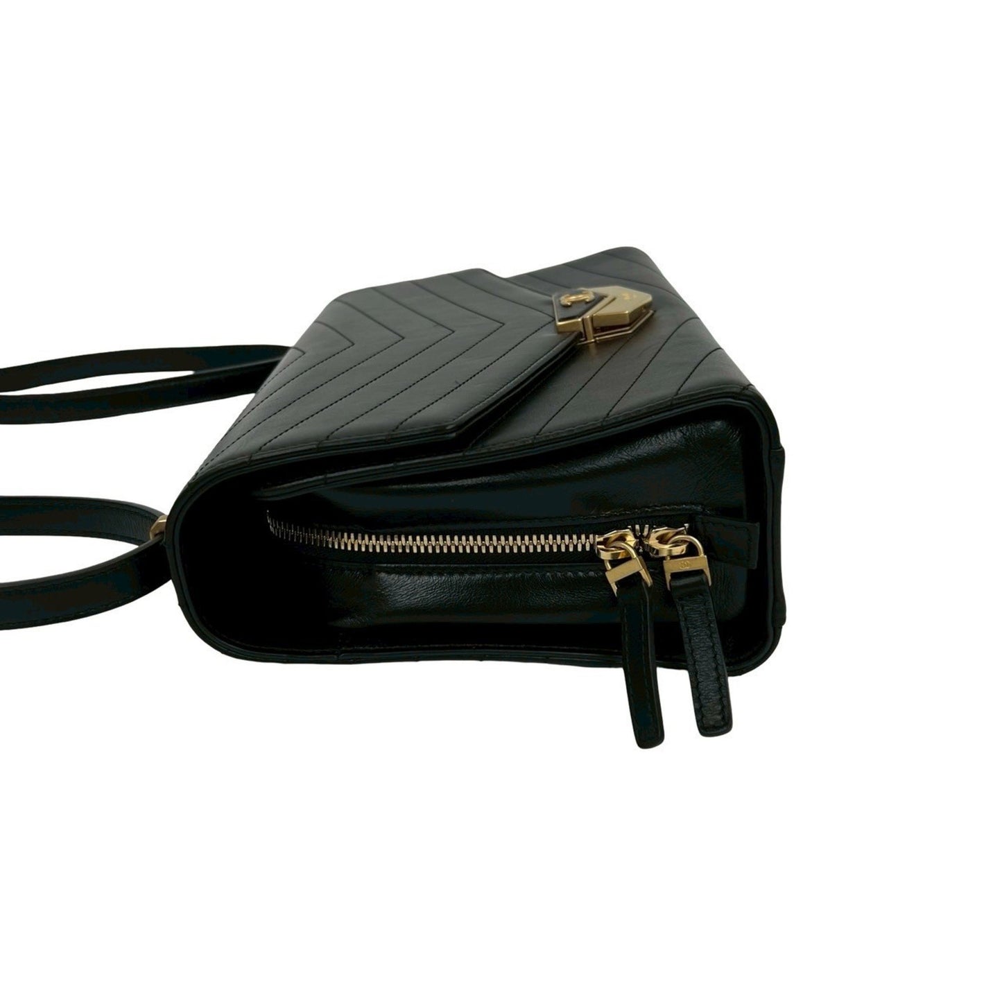 Chanel V-Stitched Coco Mark Logo Hardware Leather Shoulder Bag In Black
