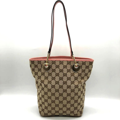 Gucci 120840 Tote Bag Beige Pink Gg Canvas Leather