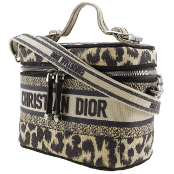 Christian Dior Vanity Handbag Shoulder Leopard Canvas Beige 2Way Double