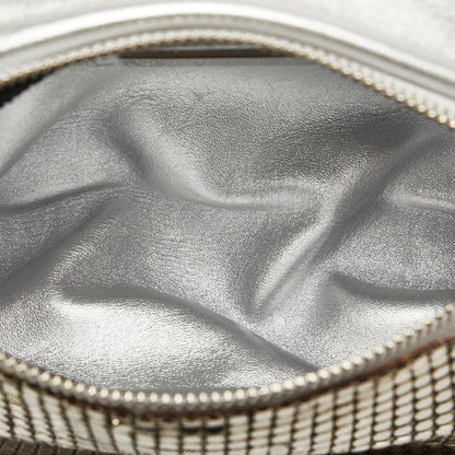 Jimmy Choo Crocodile Embossed Chain One Shoulder Bag Silver Black Leather Metal