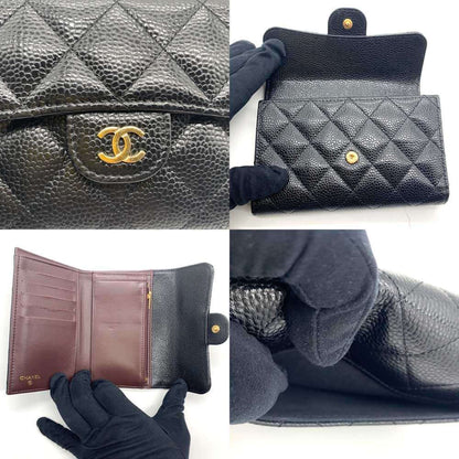 Chanel Matelasse Medium Flap Wallet Tri-Fold Caviar Skin Black Ap0232 Chanel