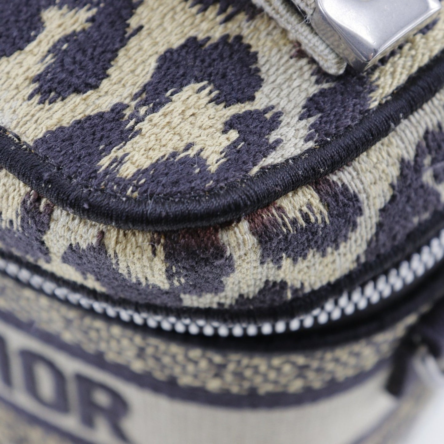 Christian Dior Vanity Handbag Shoulder Leopard Canvas Beige 2Way Double