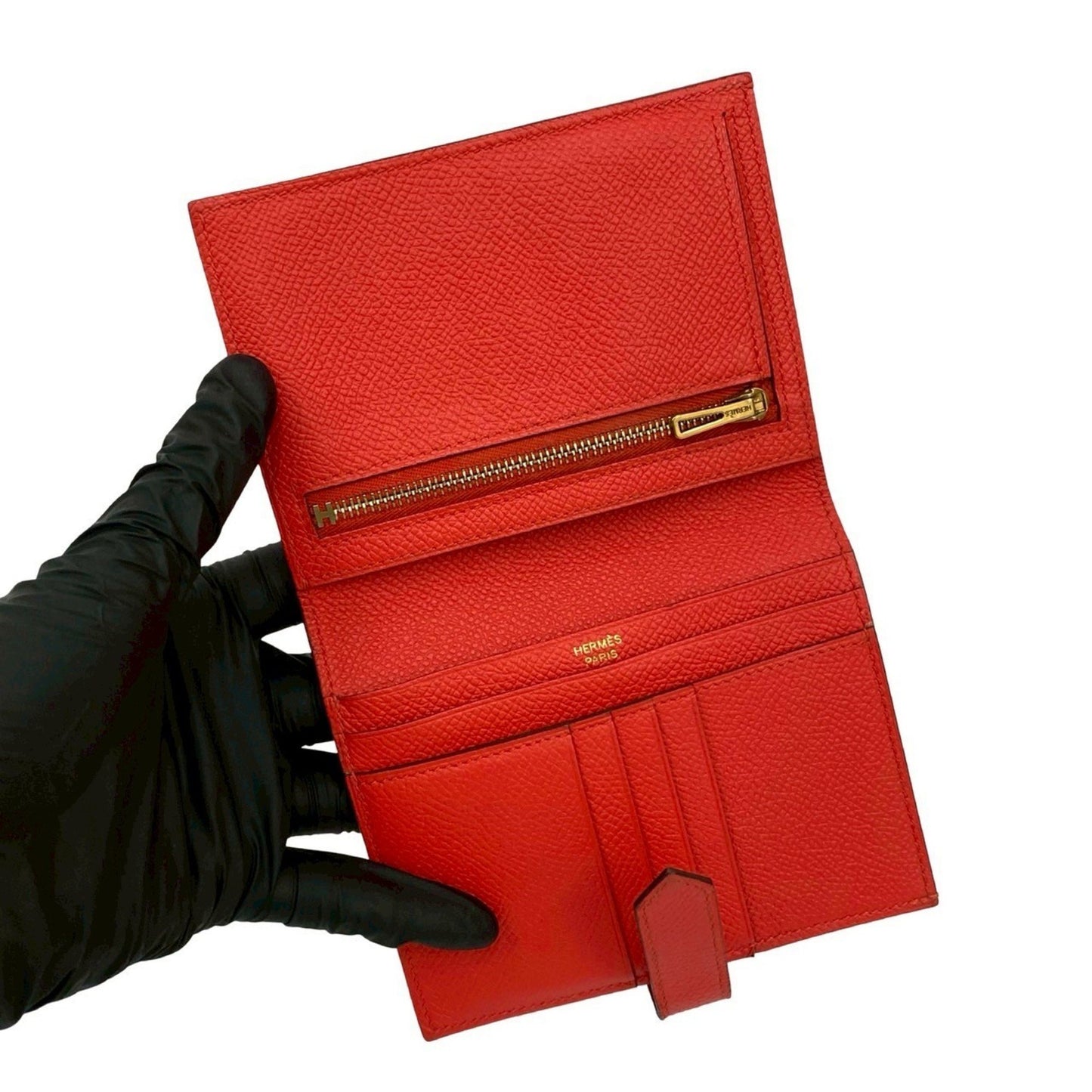 Hermes Bearn Compact Epsom Leather Bifold Wallet Mini Rouge Tomato 35167