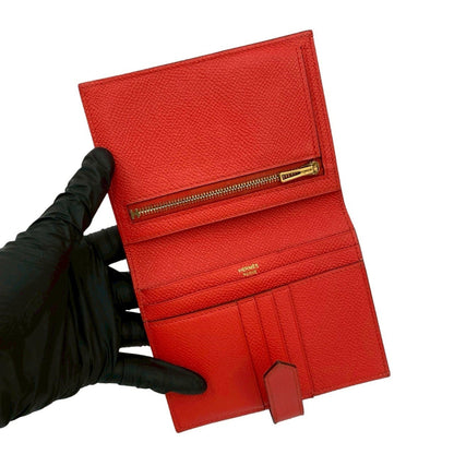 Hermes Bearn Compact Epsom Leather Bifold Wallet Mini Rouge Tomato 35167