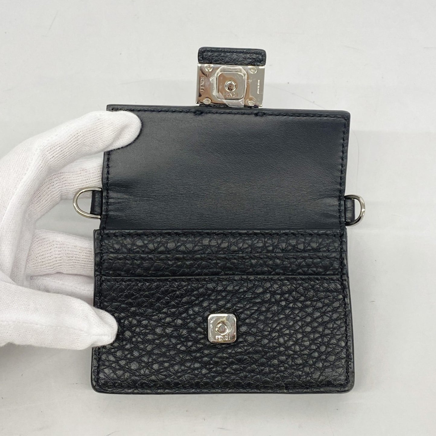 Fendi Pochette Micro Flat Bucket Leather Black