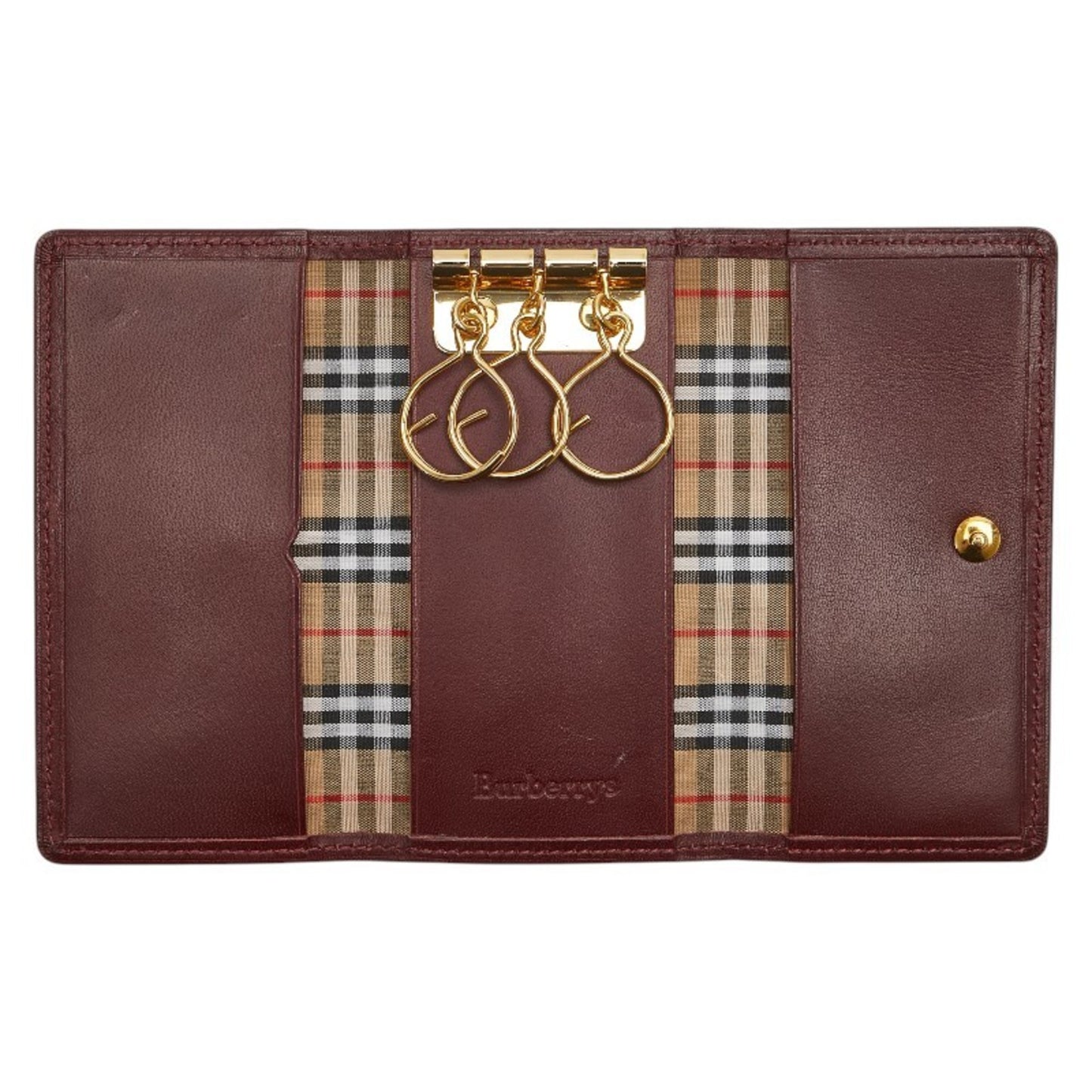 Burberry Nova Check 3-Ring Key Case In Wine Red