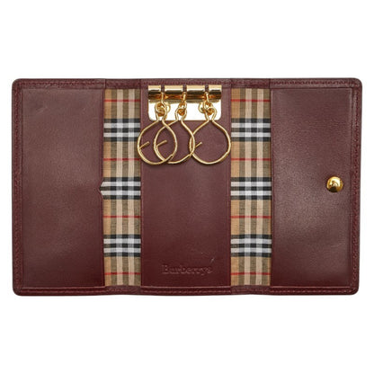 Burberry Nova Check 3-Ring Key Case In Wine Red