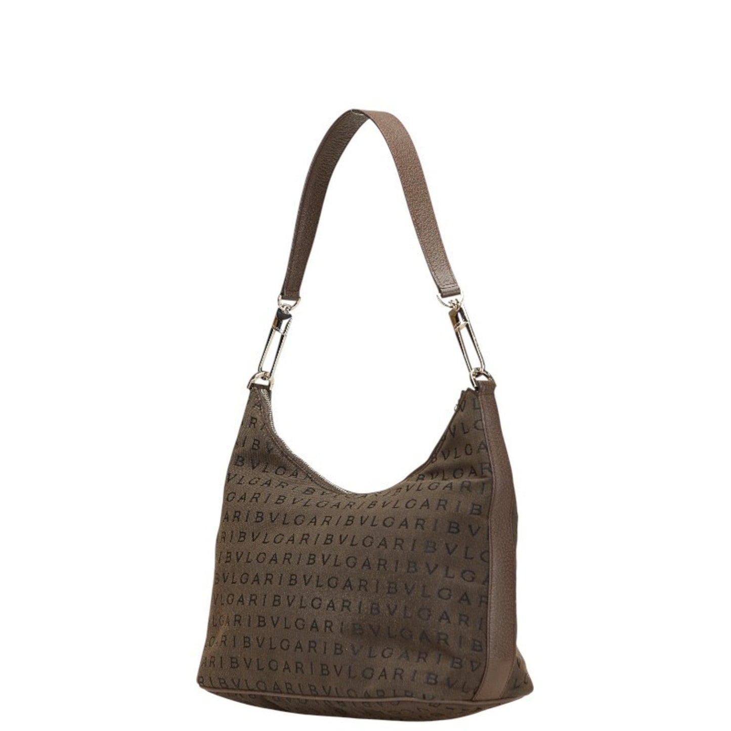 Bvlgari Logomania One-Shoulder Bag Handbag Brown Canvas Leather