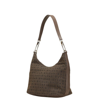 Bvlgari Logomania One-Shoulder Bag Handbag Brown Canvas Leather