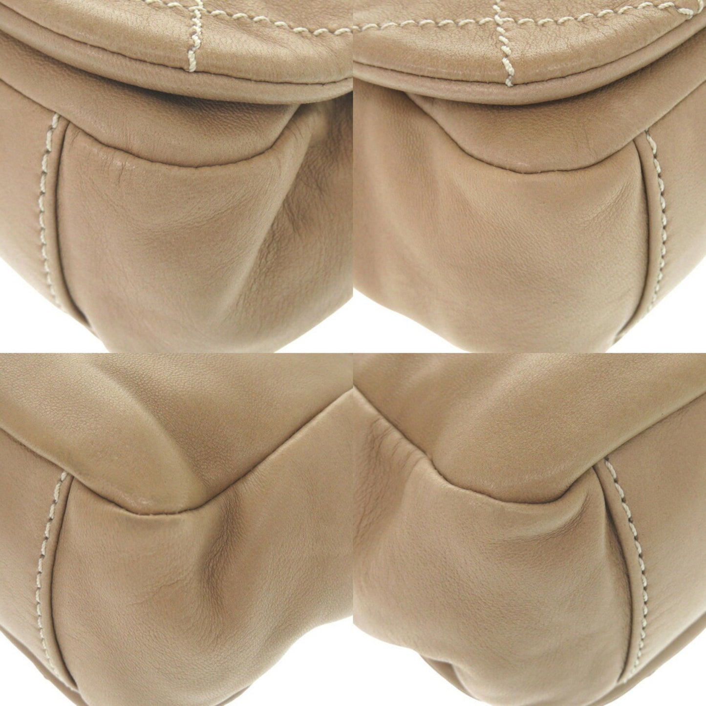Chanel Wild Stitch Coco Mark Chain Shoulder Bag Lambskin Beige 0157Chanel
