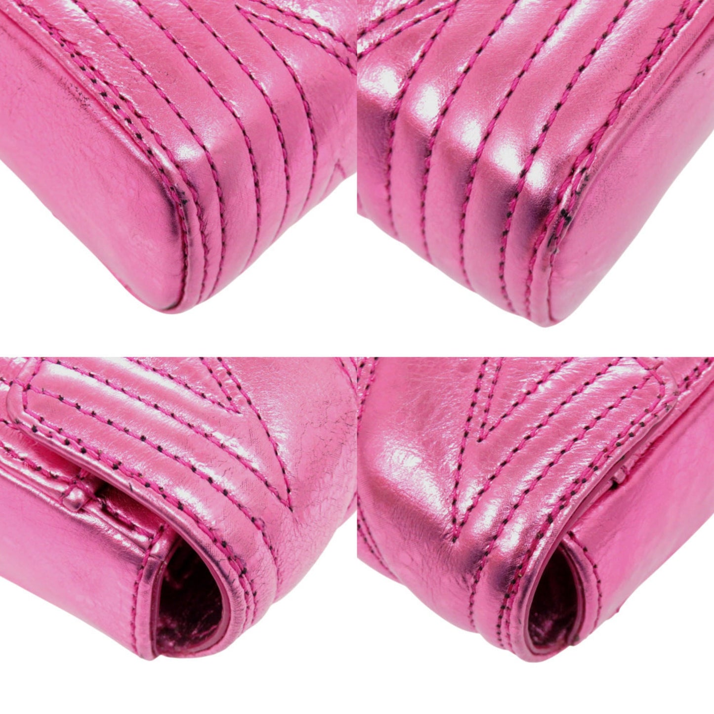 Like New Mcm Calfskin Metallic Pink Shoulder Bag With Gold Hardware And Chain Closure