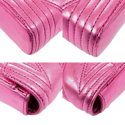 Like New Mcm Calfskin Metallic Pink Shoulder Bag With Gold Hardware And Chain Closure