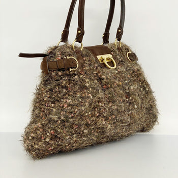 Salvatore Ferragamo Gancini Mohair Brown Handbag