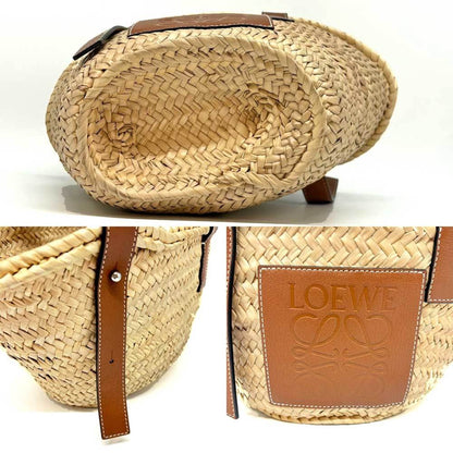 Loewe Basket Bag Small Hand Brown Palm Leaf & Calfskin 327.02.S93