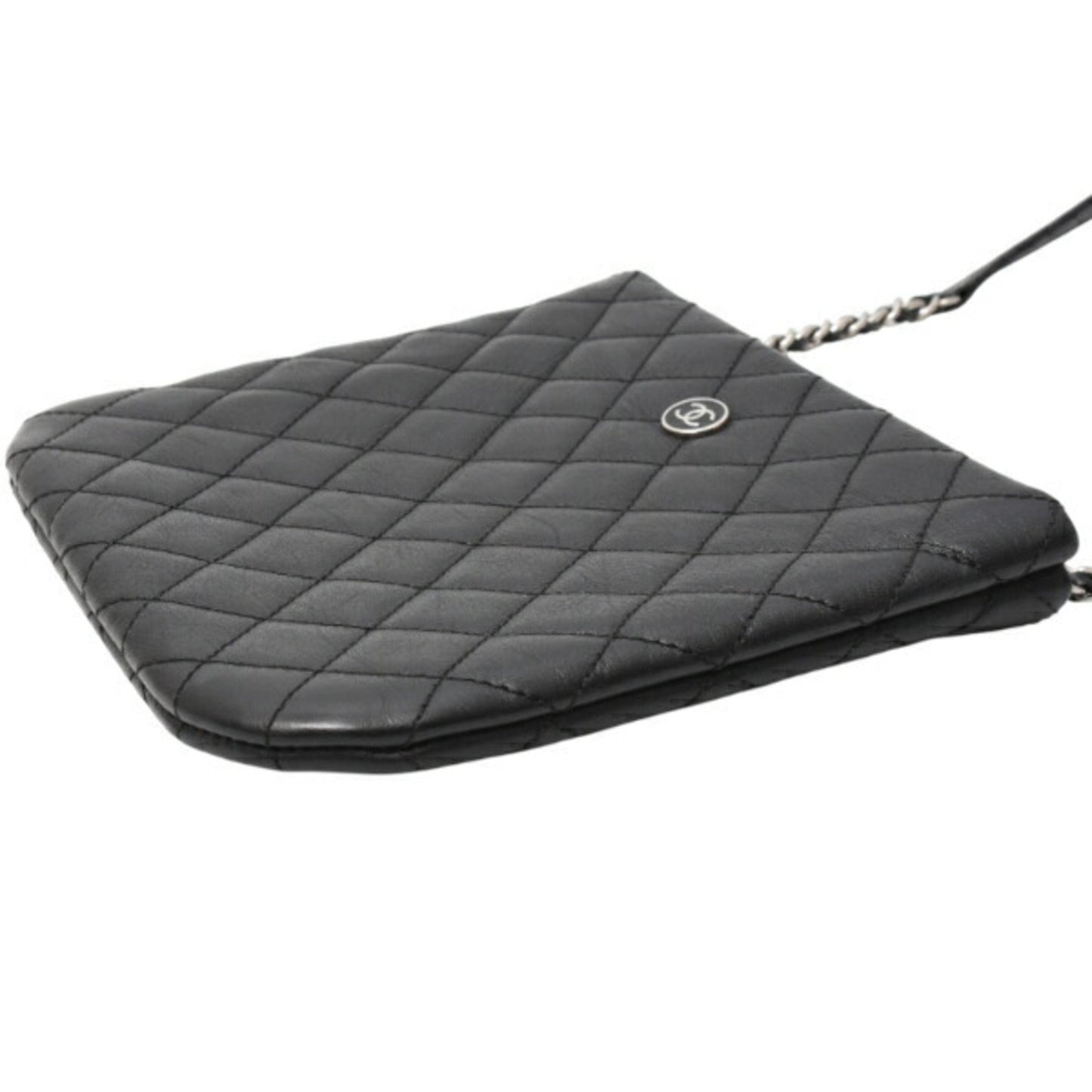 Chanel Chain Shoulder Bag Matelasse Uniform Coco Button Calf Leather Black