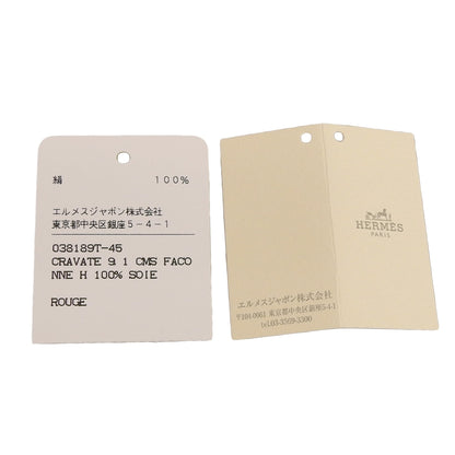 Hermes 038189T 100% Silk Rouge Cravat Fasonne H Motif Tie With Box