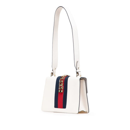 Gucci Sylvie Embroidered Handbag/Shoulder Bag 2Way 421882 White Leather