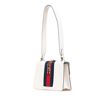 Gucci Sylvie Embroidered Handbag/Shoulder Bag 2Way 421882 White Leather