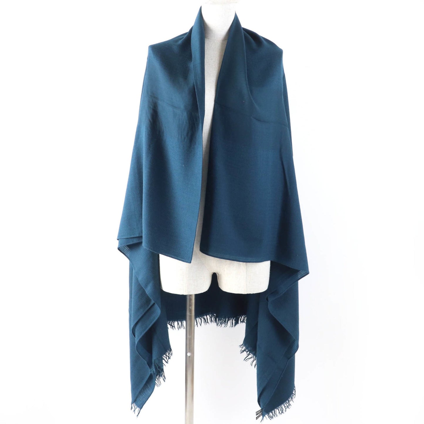 Hermes Cashmere And Wool Big H Pattern Shawl With Fringe