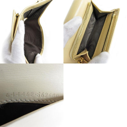 Gucci Tri-Fold Wallet Compact Horsebit Leather Beige Gold