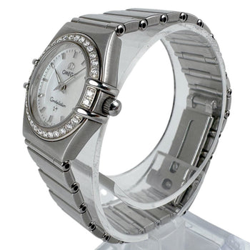 Omega Constellation Watch Stainless Steel Bezel Diamond Silver X White
